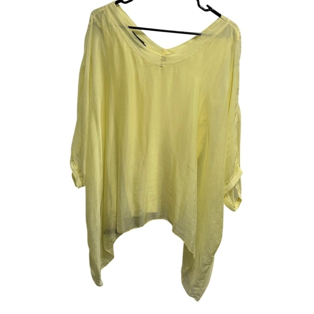 Italian Yellow Asymmetrical Hem Silk Viscose Blouse Sz Medium